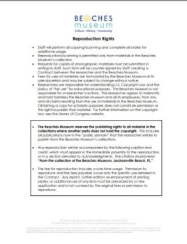 Application for Reproduction Form | Beaches Museum
